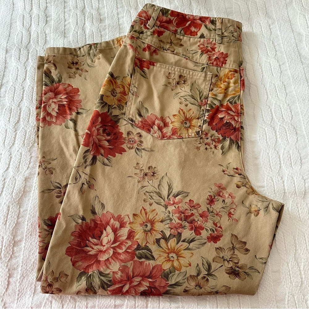 Talbots Vintage Tan Floral High Rise Mom Jeans